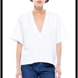 A.L.C. Deep V-Neck Short Sleeve Blouse Women’s Size 10 White